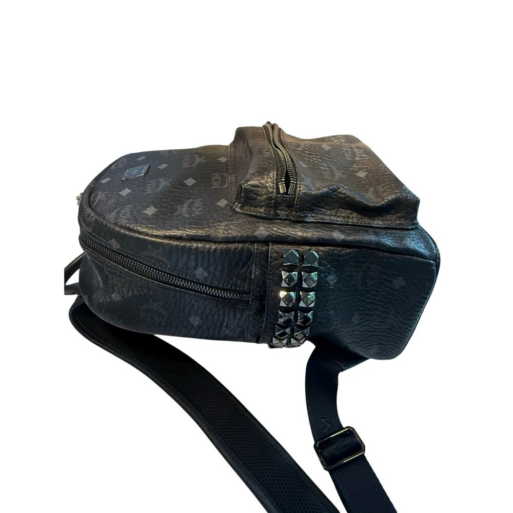 MCM Black Visetos Stark Small Backpack Silver Studded Luxury Bag - Picture 9 of 16